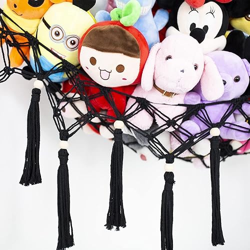 Miniatura 5 de Hamaca grande de red de juguetes de peluche con borla, red colgante en esquina para soporte de juguetes de peluche, exhibición de juguetes de