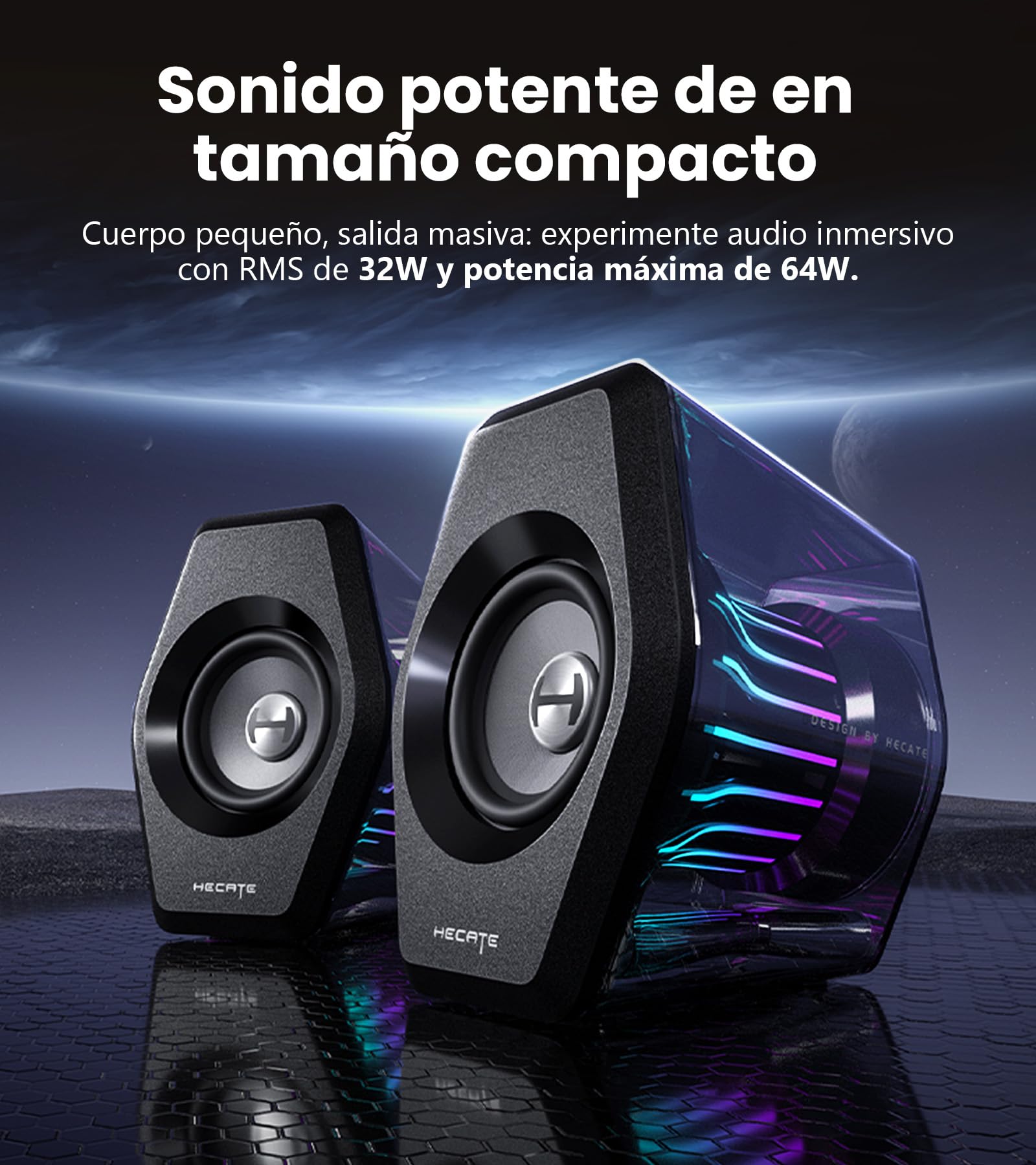 Edifier G2000 Pro 2.0 Altavoz RGB para Juegos, Potencia máxima 64W, sincronización de luz Tempoflow ™ 270 Grados, Sonido Envolvente Virtual 7.1-Bluetooth 5.4 / USB-C/AUX, Adecuado para PC (Negro)