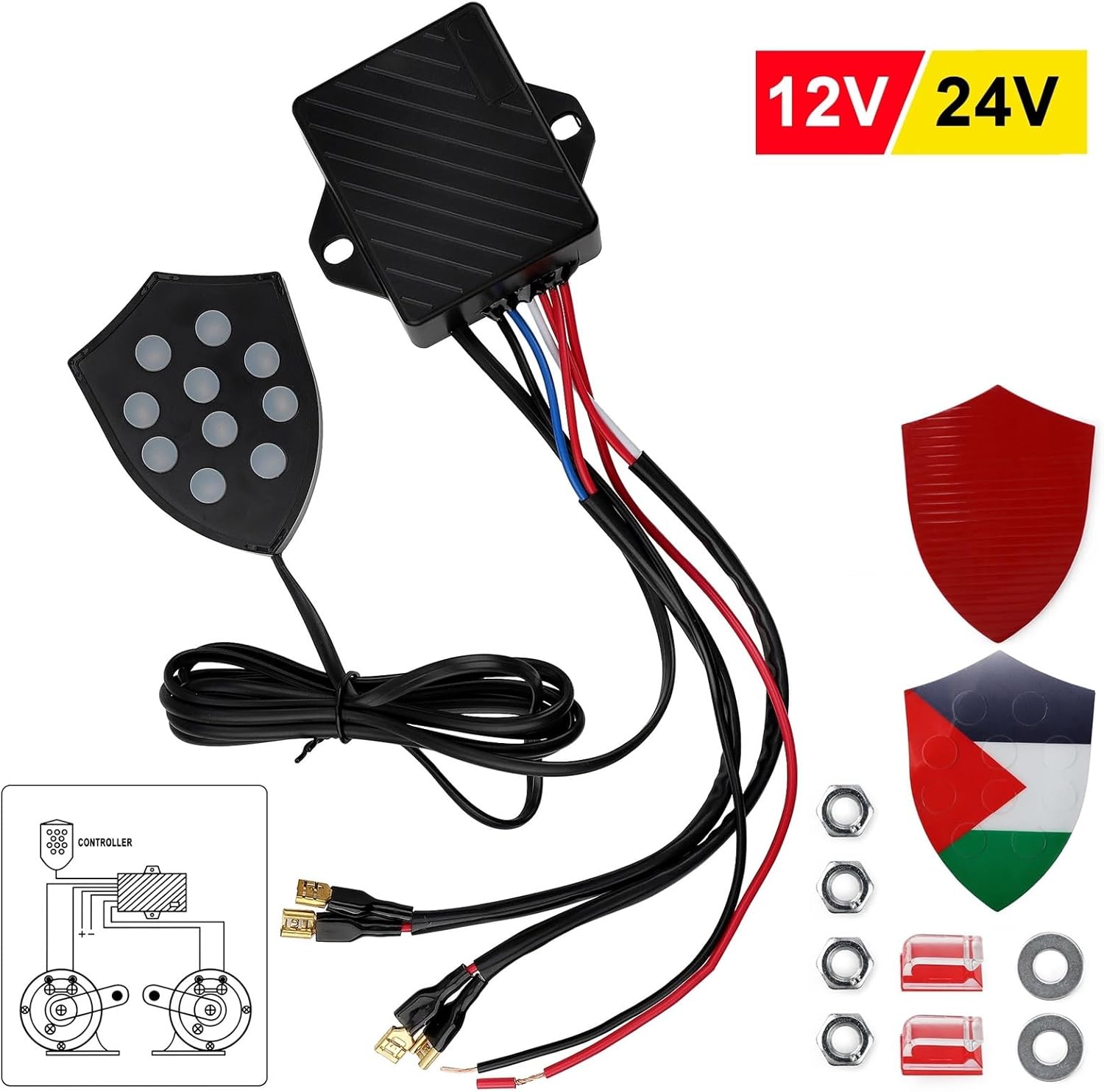 12V-24V Universal 10 Sound Musical Electronic Horn Controller Regulator Monitor Automotive modification accessories