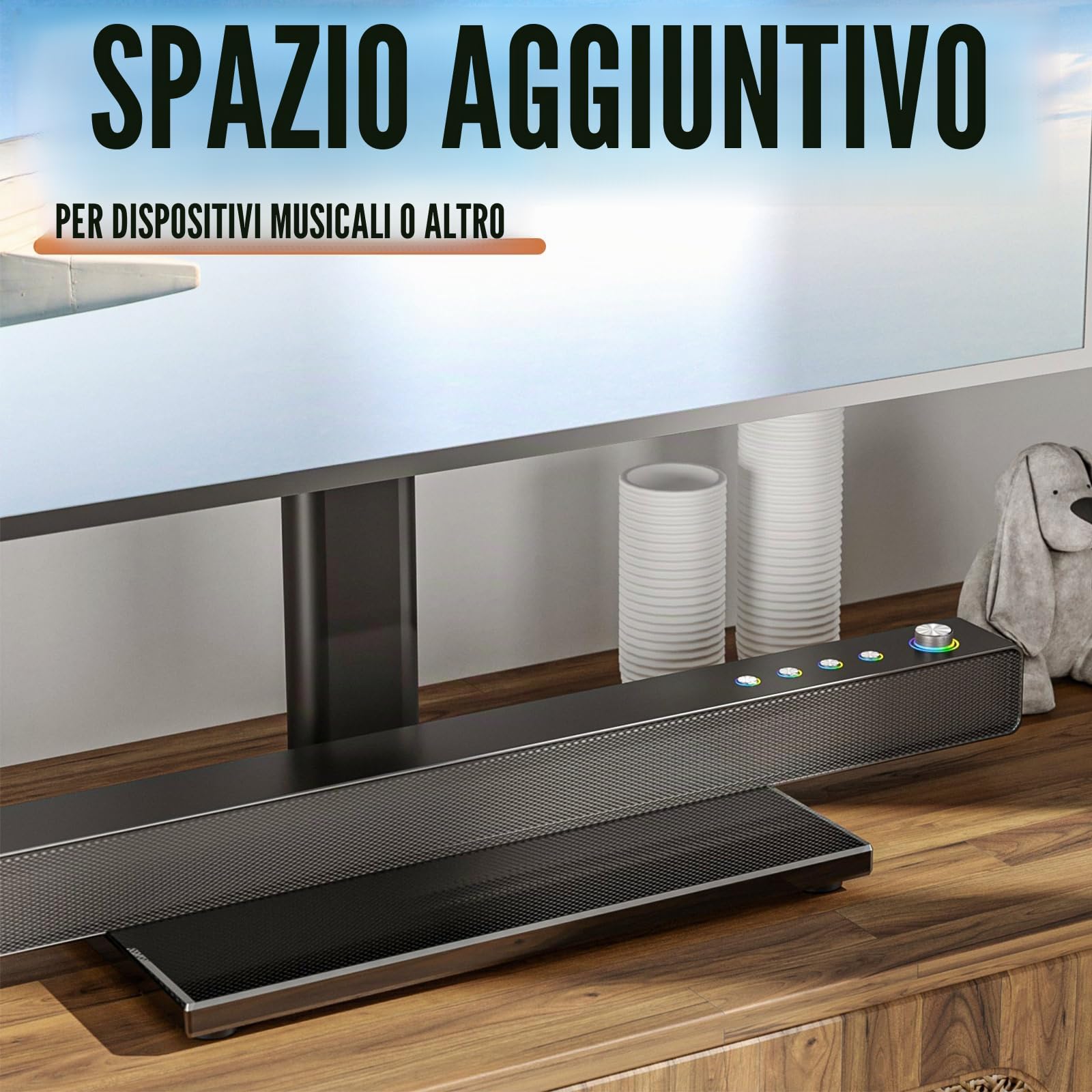 Hemuduplus Supporto TV da Tavolo, Staffa TV da 27 a 60 Pollici, Supporto TV Girevole 70º, 9 Livelli Regolabili in Altezza, Piedistallo TV Regge Fino a 40 kg, Staffa TV Max Vesa 400X400mm