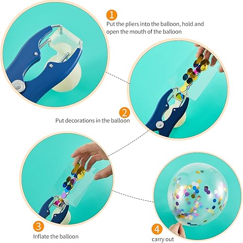 Miniatura 4 de Minatee Alicates expansores de globos, herramienta de relleno de globos, de acero inoxidable azul, alicates de relleno de lentejuelas para llenar