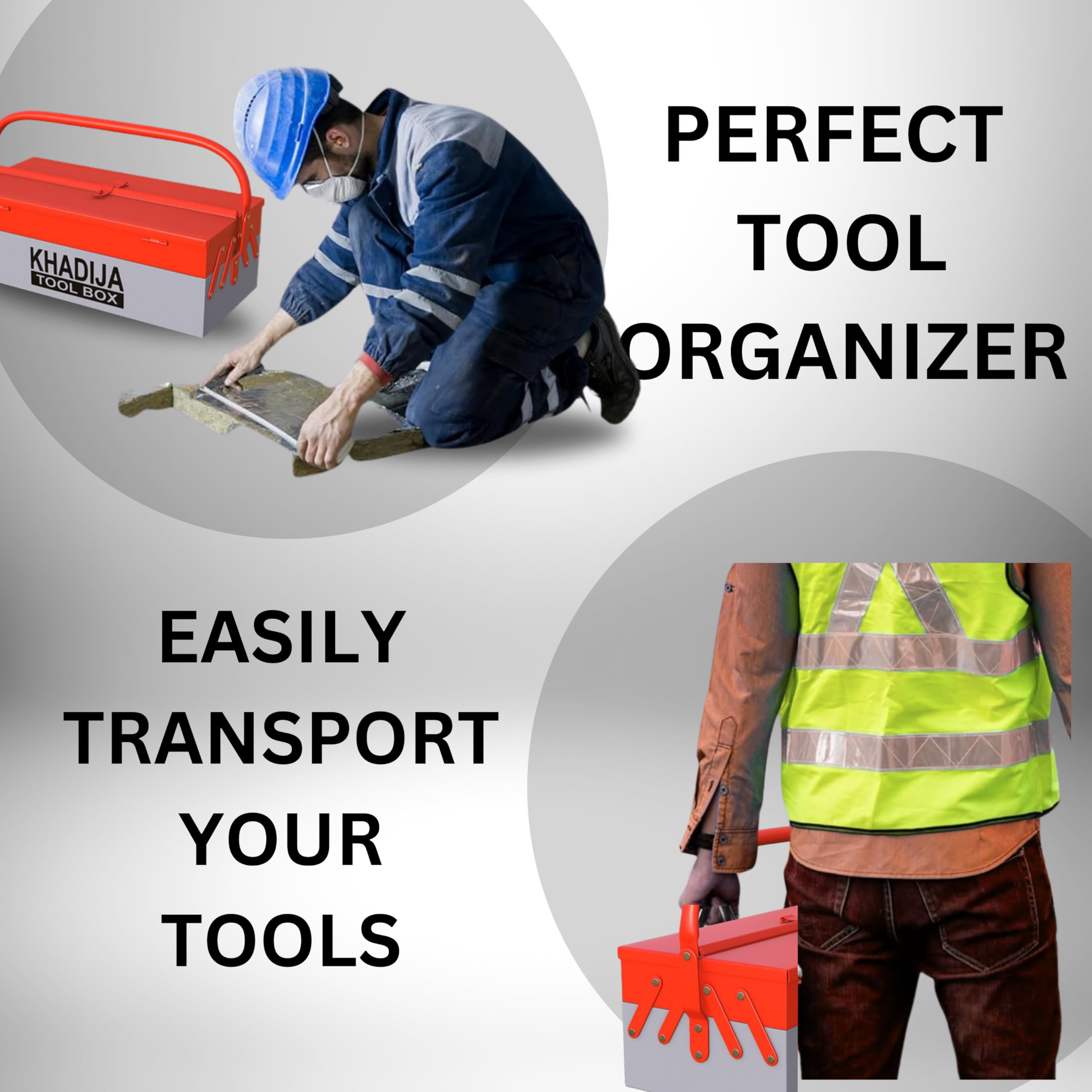 KHADIJA Metal Tool Box - 3 Compartment Organizer -5