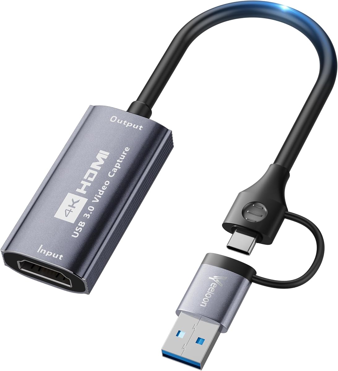 Video Capture Card for Streaming,4K HDMI to USB C Capture Card with USB A 3.0 Adapter,1080P 60FPS,Compatible with iPad Mac OS Windows, PS4/PS5, Switch2/1, Xbox, Camera, DVDs,DSLR for Broadcasting BS