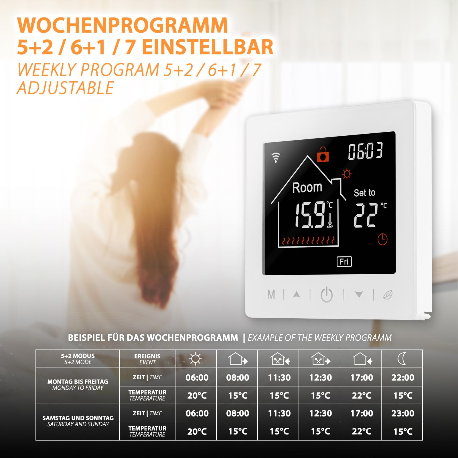 Mi-Heat M2 Raumthermostat WLAN weiß - Alexa Tuya Smart Life Google Home elektrische Fußbodenheizung Thermostat Smart Raumthermostat Fußbodenheizung zeitliche Display-Abschaltung