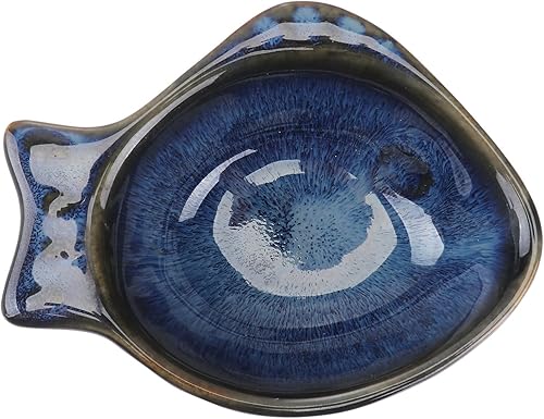 Cabilock Plato de salsa de soja en forma de pescado de cerámica para condimentos, lindo tazón de inmersión pequeño, platillo para aperitivo de