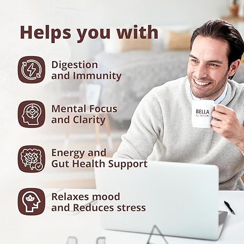 Miniatura 6 de Bella All Natural Café instantáneo de hongos orgánico  Café instantáneo orgánico con melena de león y chaga, 30 porciones  Saludable para la