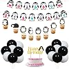 48 PCS Penguin Party Supplies Happy Birthday Banner Walking Penguin Balloons Cake Toppers for Birthday Party, Baby Shower Decorations