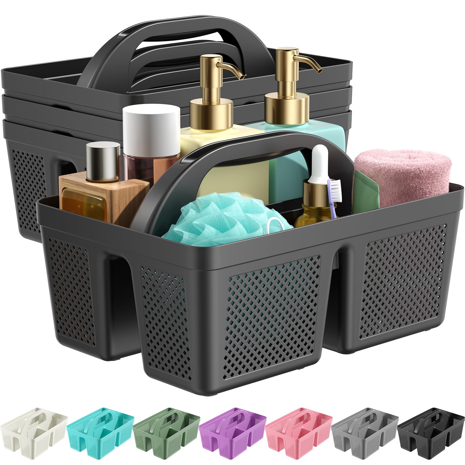 MLIKLU 4 Pack Portable Shower Caddy Integrated Handle Reinforced Plastic Quick-Dry Ventilation Holes Multi-purpose Storage Basket for Home
