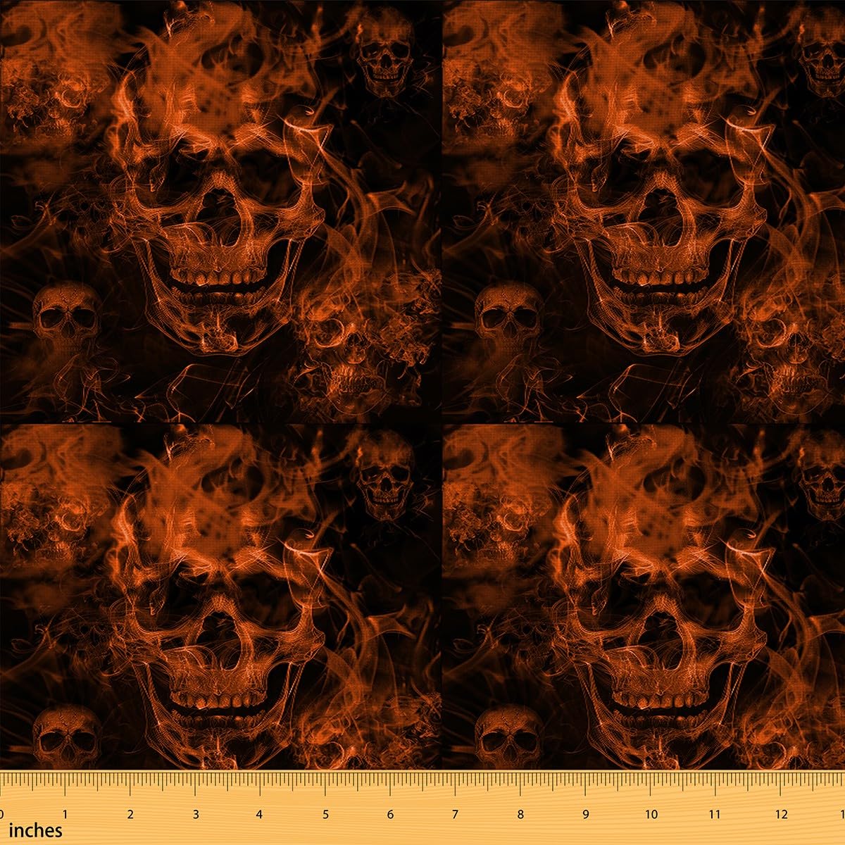 Homemissing Sugar Skull Fabric by The Yard Kids Gothic Skull Upholstery Fabric for Kids Adults Halloween Waterproof Outdoor Fabric Smokey Orange Black Reupholstery Fabric 10 Yards (L920*W150cm)