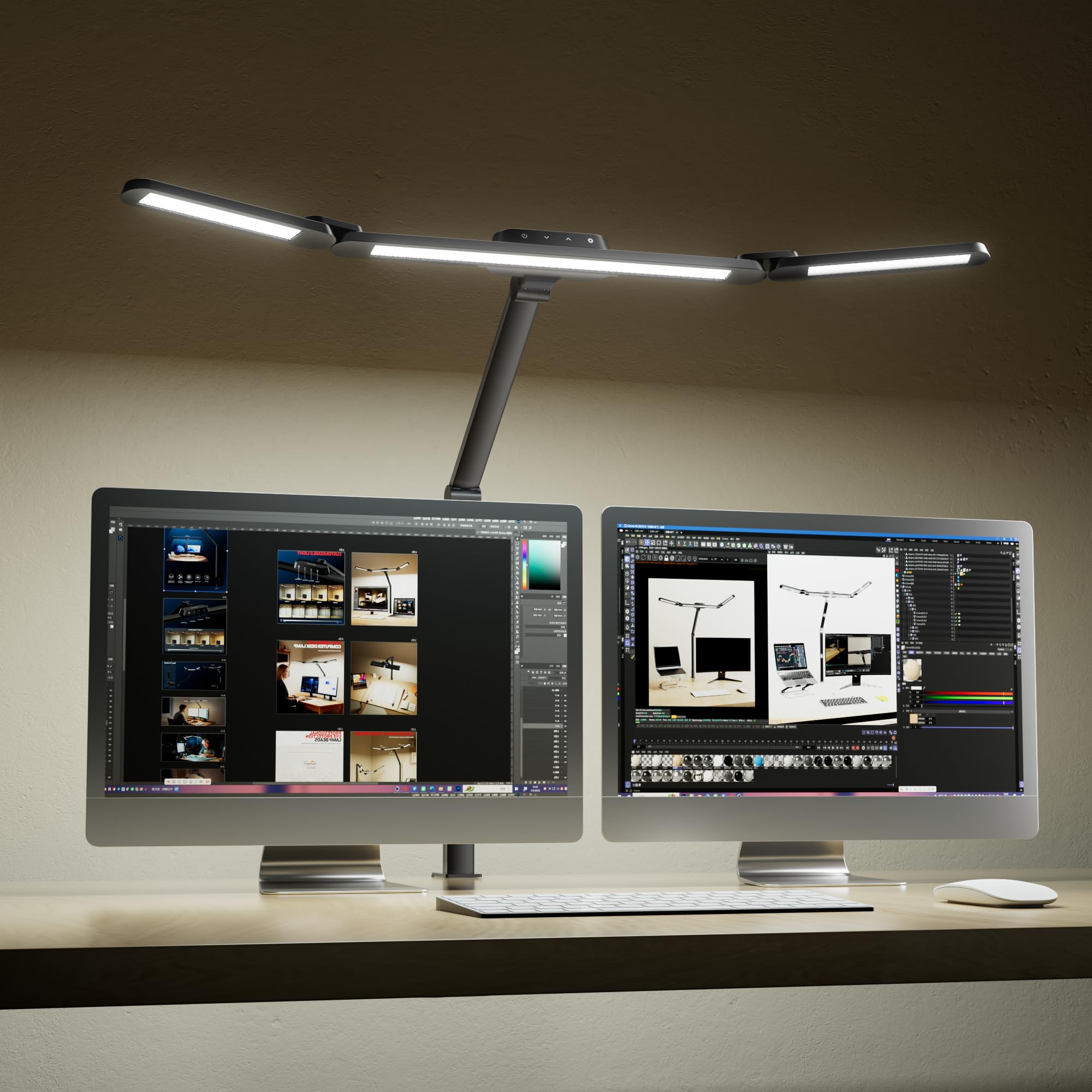 Honeywell Wide Desk Lamp with Clamp for Dual Monitors 22W Full-Spectrum Eye-Caring LED Light Bar for Home Office