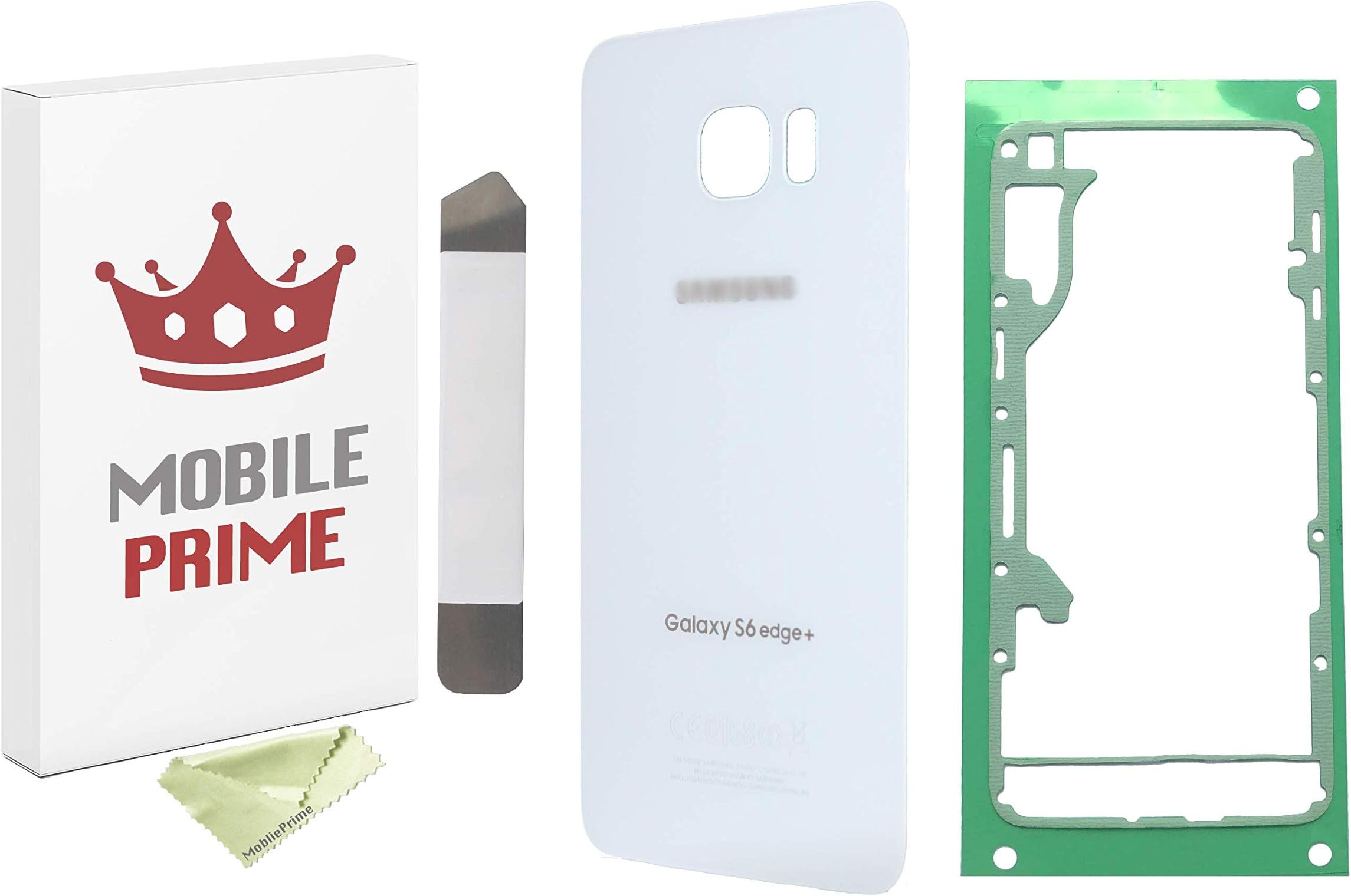 MobilePrime Rear Hardened Tempered Glass Back Cover Replacement Kit with Adhesive and Pry Tool Compatible for Samsung Galaxy S6 Edge Plus G928A G928P G928V G928T G928F All Carriers (White)