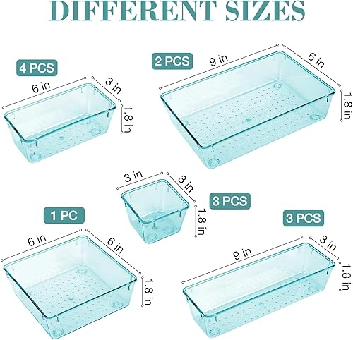 Miniatura 52 de Juego de 25 organizadores de cajones, 4 bandejas organizadoras de cajones de baño y cocina, cubos de almacenamiento transparentes para maquillaje
