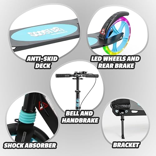 Miniatura 6 de Scooter para niños a partir de 8 años, adolescentes y adultos, scooter ligero con correa de transporte de altura ajustable equipado con freno de