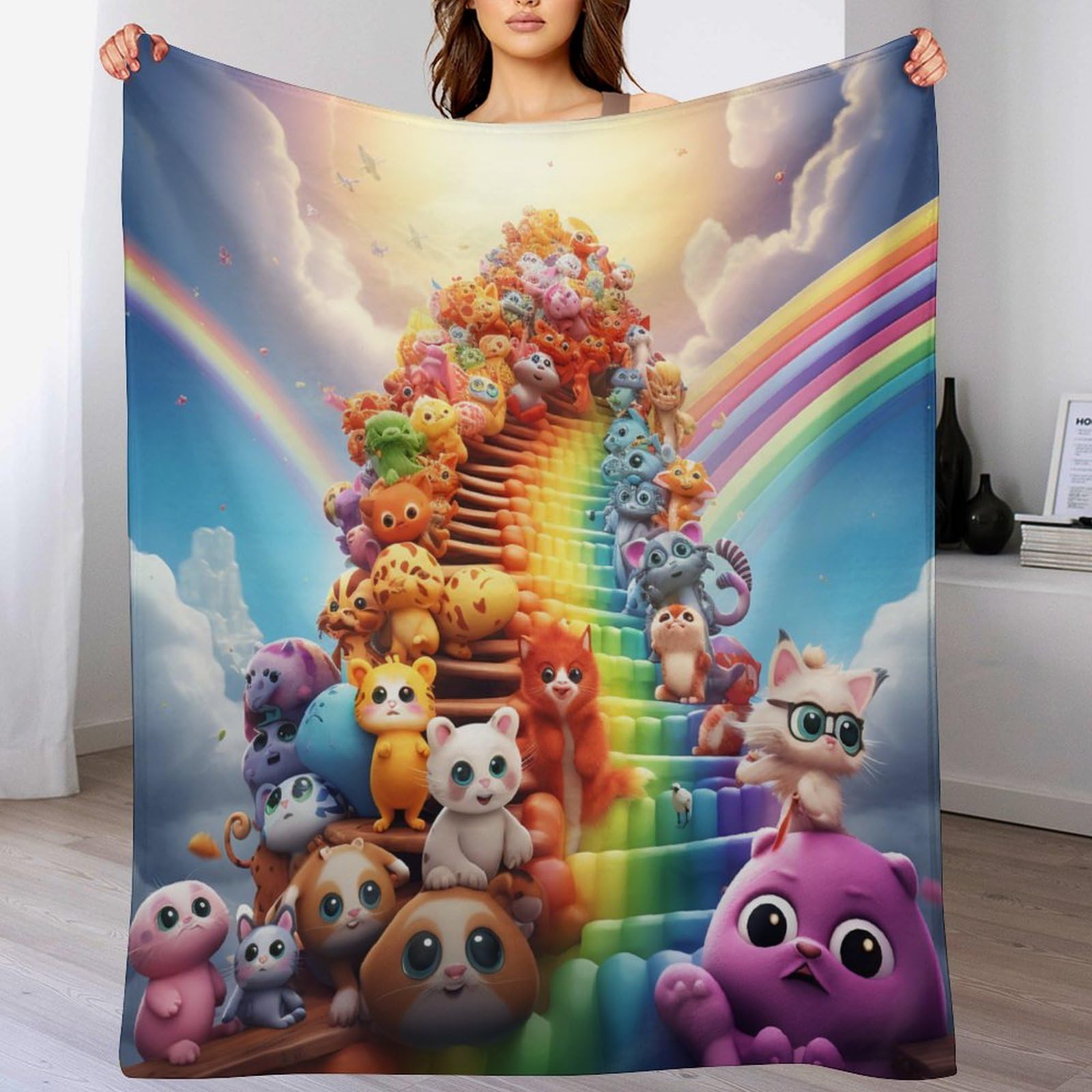 Couverture en flanelle de haute qualité plaid arc-en-ciel doux 150x200cm pour lit et canapé