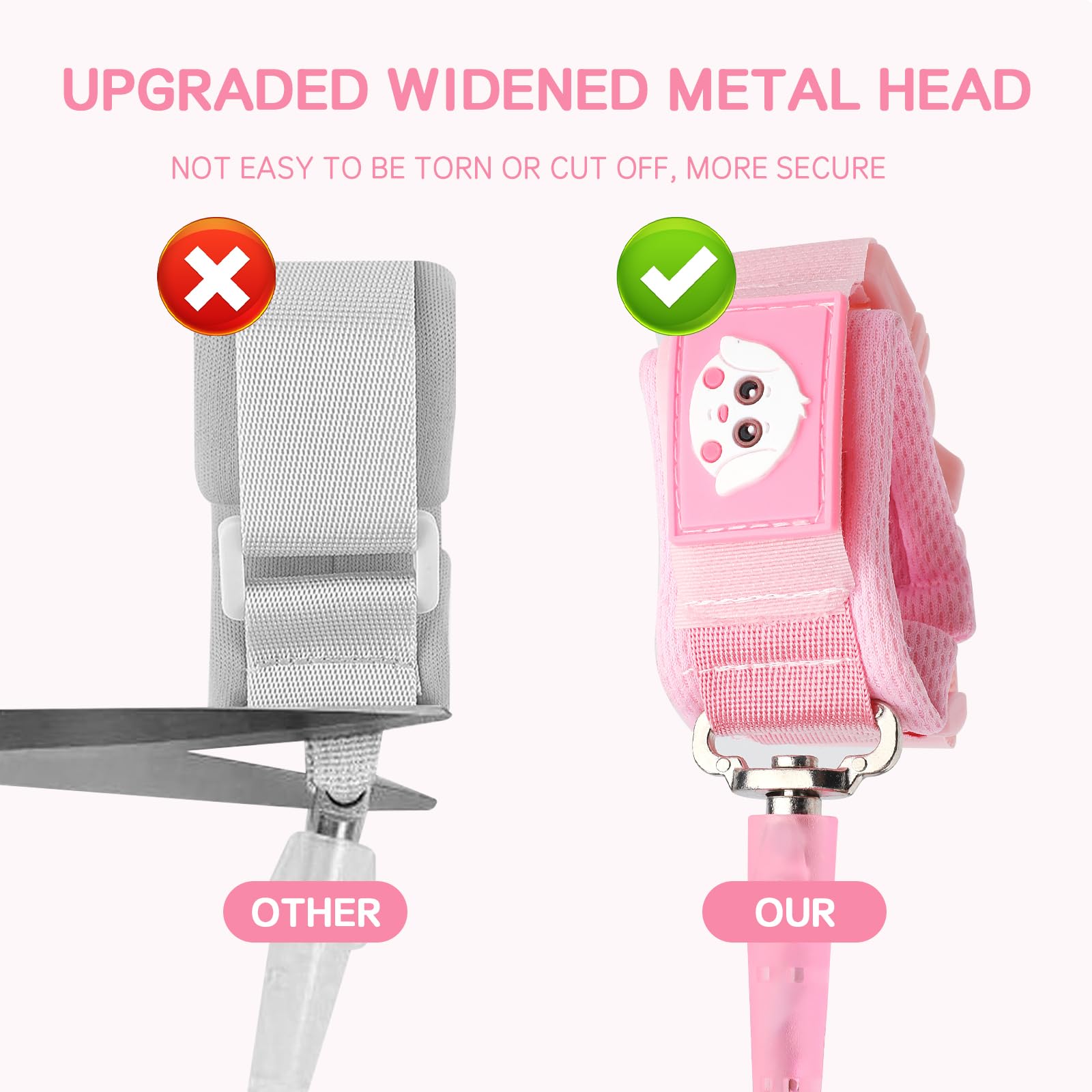 Anti-lost Wrist Belt, Anti-Lost Rope for Children Anti-lost Child Barlet Child Wrist Leash 360° Rotation Safety Harness 2.5m (Pink) - Image 3