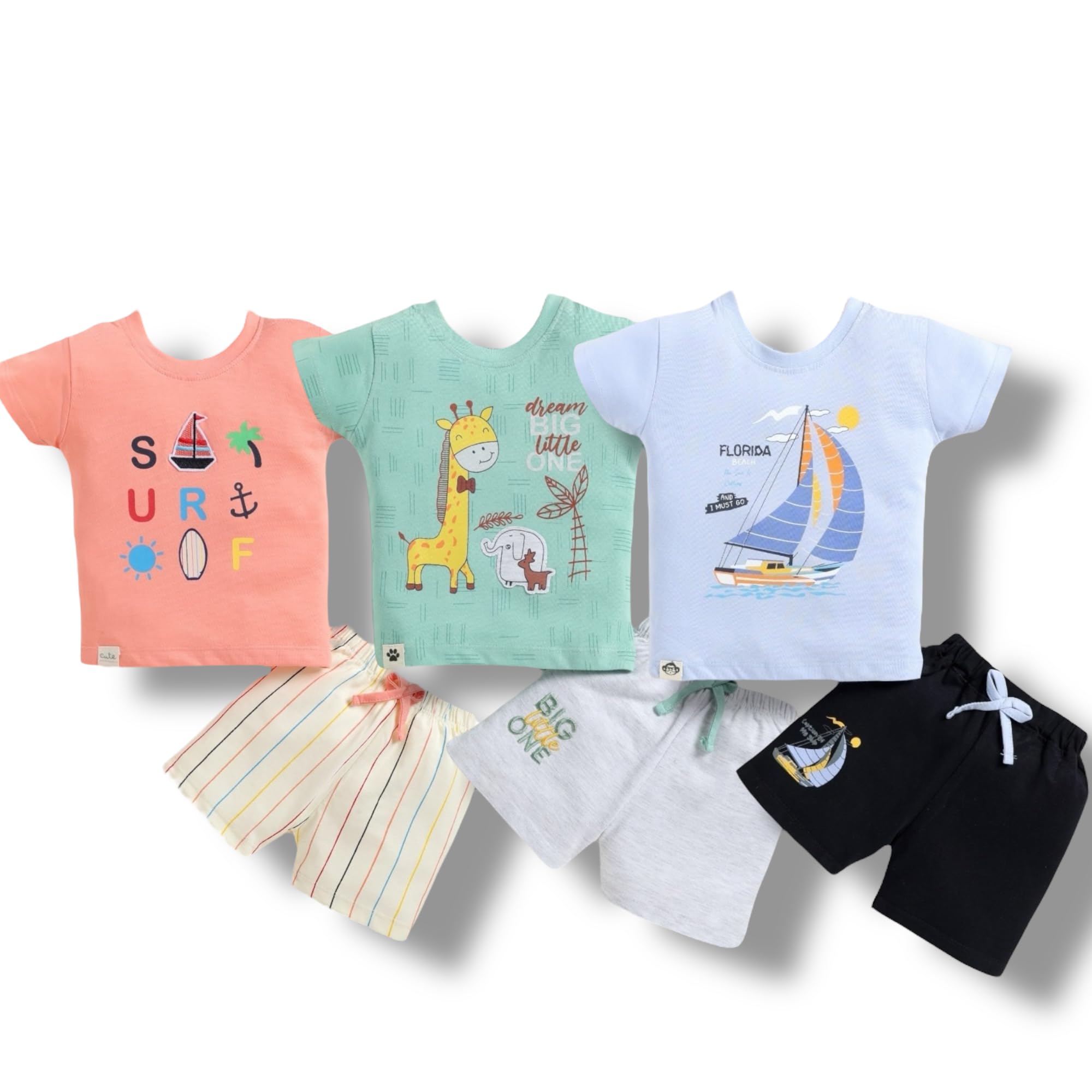 VIRTI MINI ME Cotton Sleeve T-Shirt & Shorts For Baby Boy - Set of 3 | Clothing Set, T shirt Short For Kids Boys | Breathable & Soft, Cartoon Design T Shirt - Age 0 to 3 Months Baby