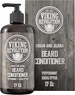 Viking Revolution Beard Conditioner with Argan & Jojoba Oils - Softens, Strengthens & Moisturizes Beard - Peppermint Eucalyptus Scent, 17oz