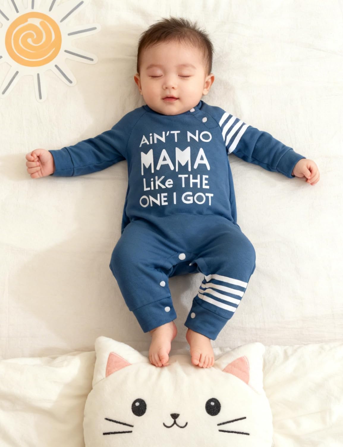Baby Boy Clothes Infant Mamas Print Romper Stripe Sleeve Outfits Fall Winter Baby Clothing Jumpsuit - Image 3