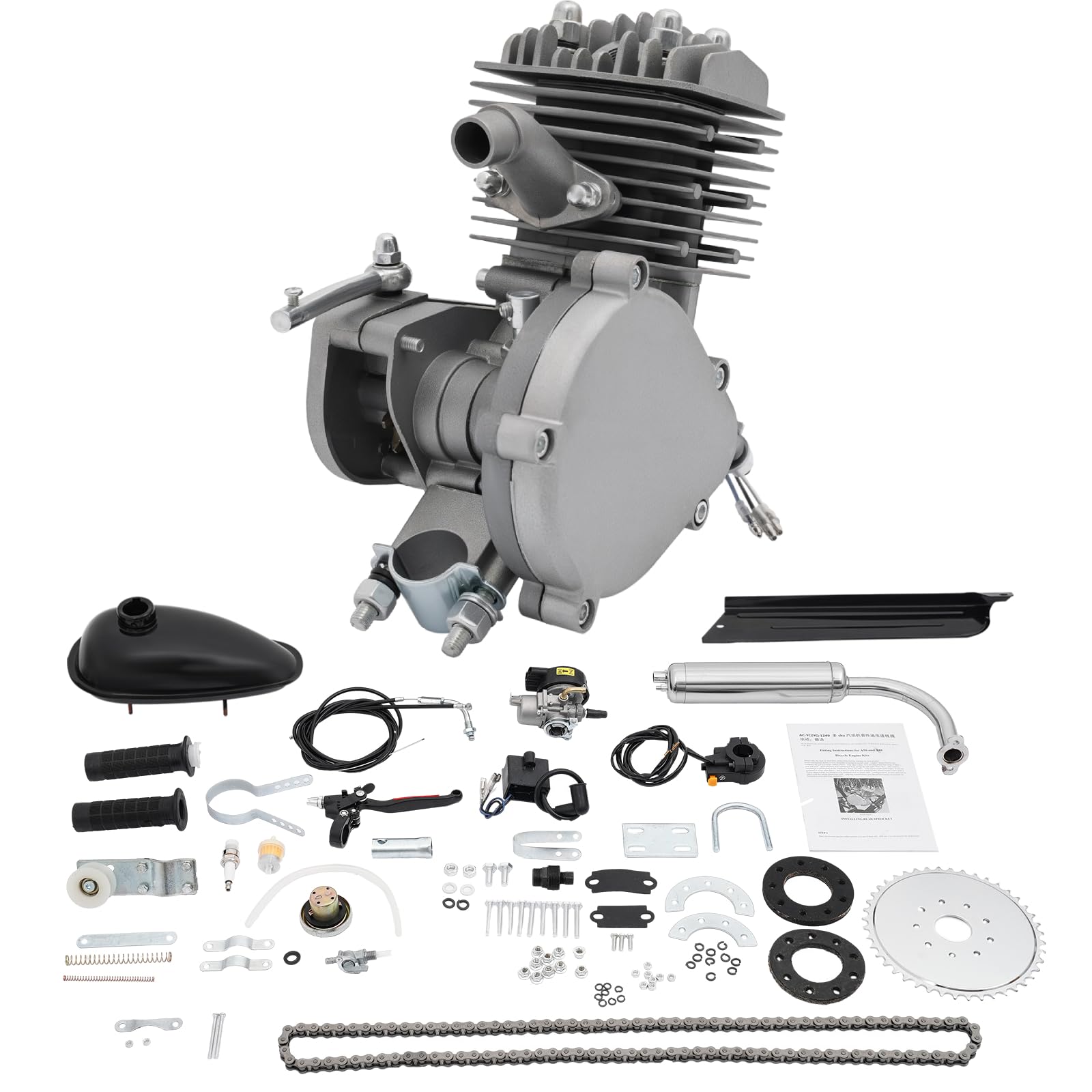 Kit de motor de gasolina para bicicleta de 80 cc con encendido CDI, 44 dientes, motor de dos tiempos de un solo cilindro, motor de gasolina para bicicletas de montaña y carreras de 26/28