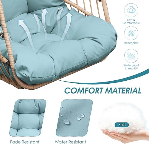 Miniatura 6 de Silla colgante de mimbre con soporte para porche Hamaca resistente a los rayos UV con estructura de aluminio, 350 libras de capacidad, para balcón,