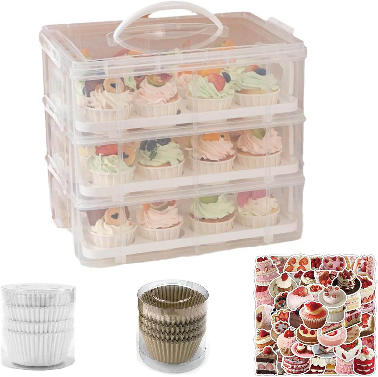 Cupcake Carrier 36 Count, 3-Layer Cupcake Holder With Lid And Handles, Cupcakes Containers, Cupcake & Muffin Storage Container, Reusable Cupcake Box