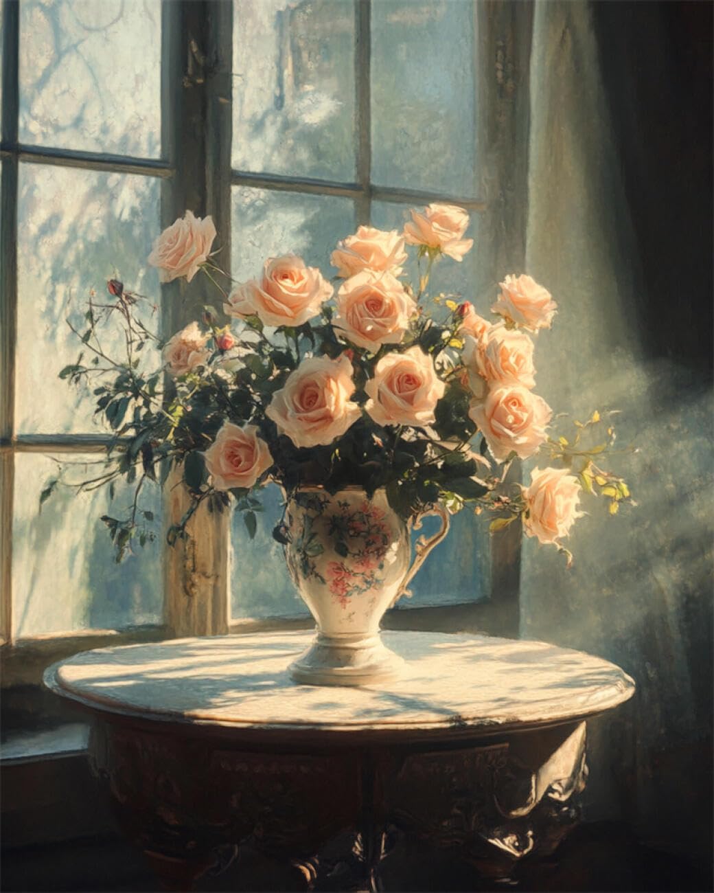 RKFLGEW 14CT Counted Cross Stitch Kits Roses in A Vase Counted Fabric Cross Stitching DIY Art Needlecrafts Embroidery Kits with Scissors Accessories 40x50cm