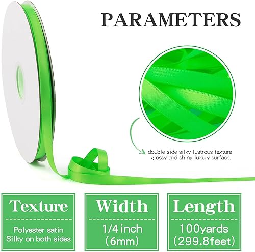Miniatura 2 de Leyice Cinta de satén de 14 de pulgada, 100 yardas, cinta de tela de doble cara, rollo para envolver regalos y lazos para el pelo (verde vívido)
