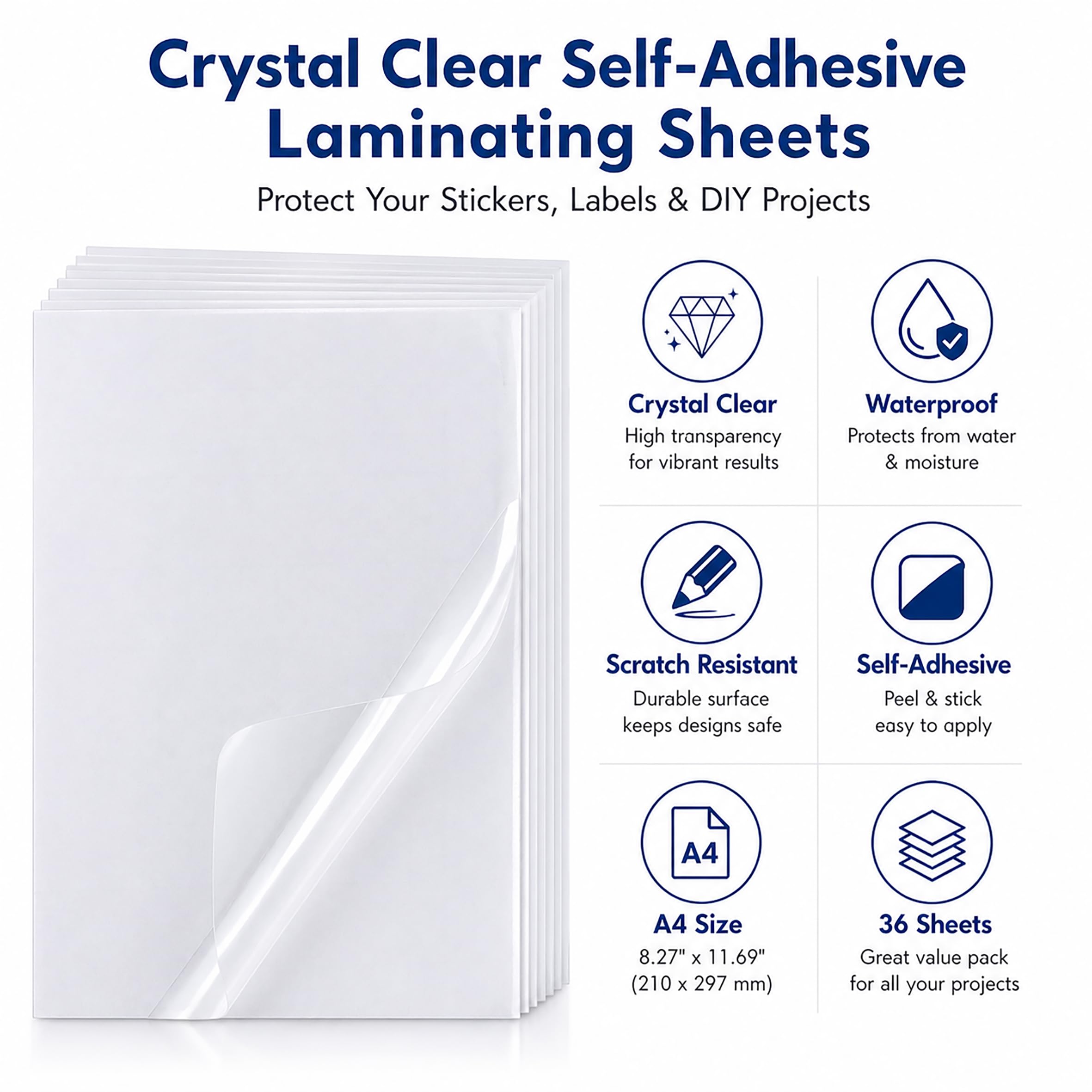 Snapklik.com : 36 Sheets A4 Size Crystal Clear Vinyl Sticker Sheets