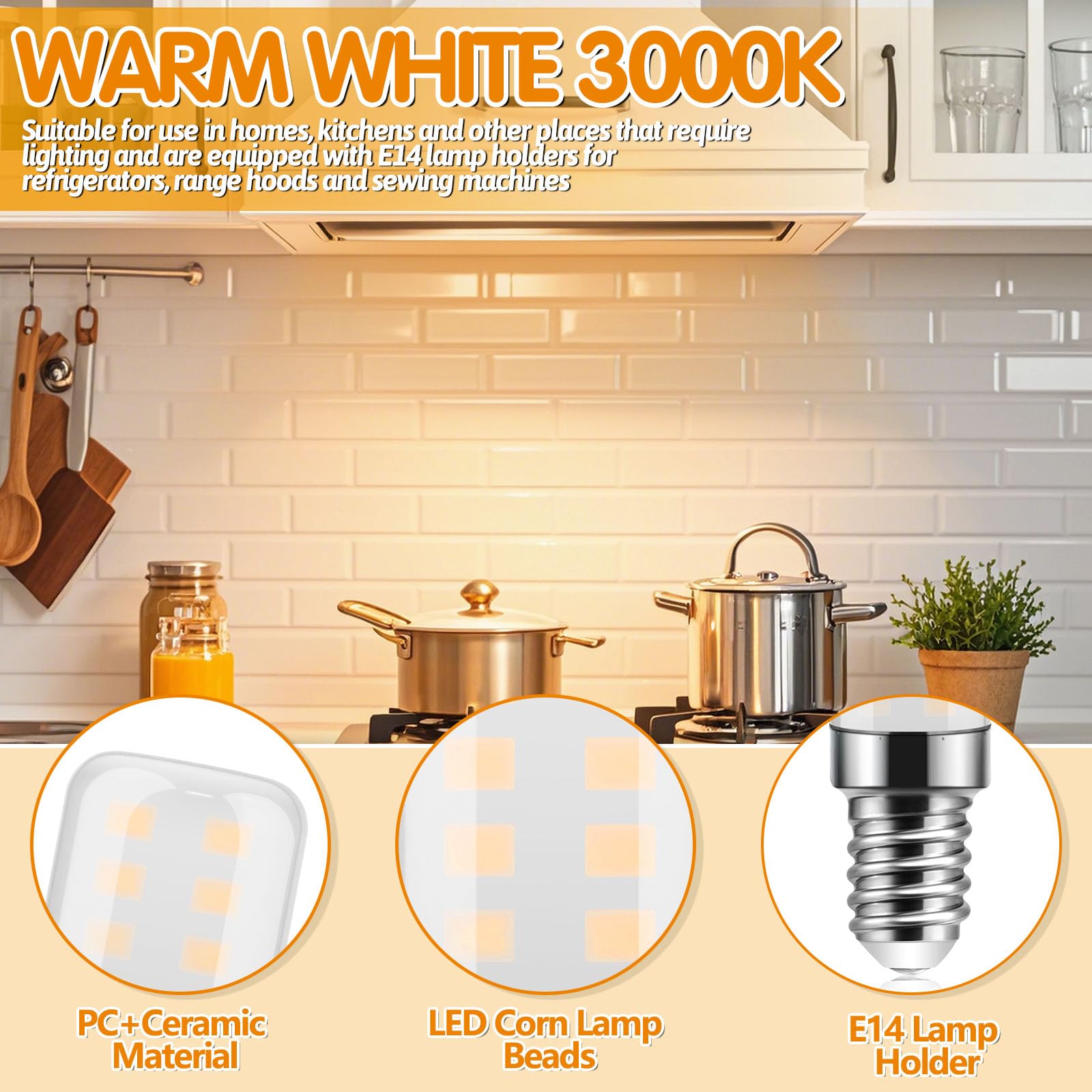 E14 LED Fridge Bulb, 3W Warm White 3000K, 300LM, 25W equivalent Incandescent lamp - Image 4