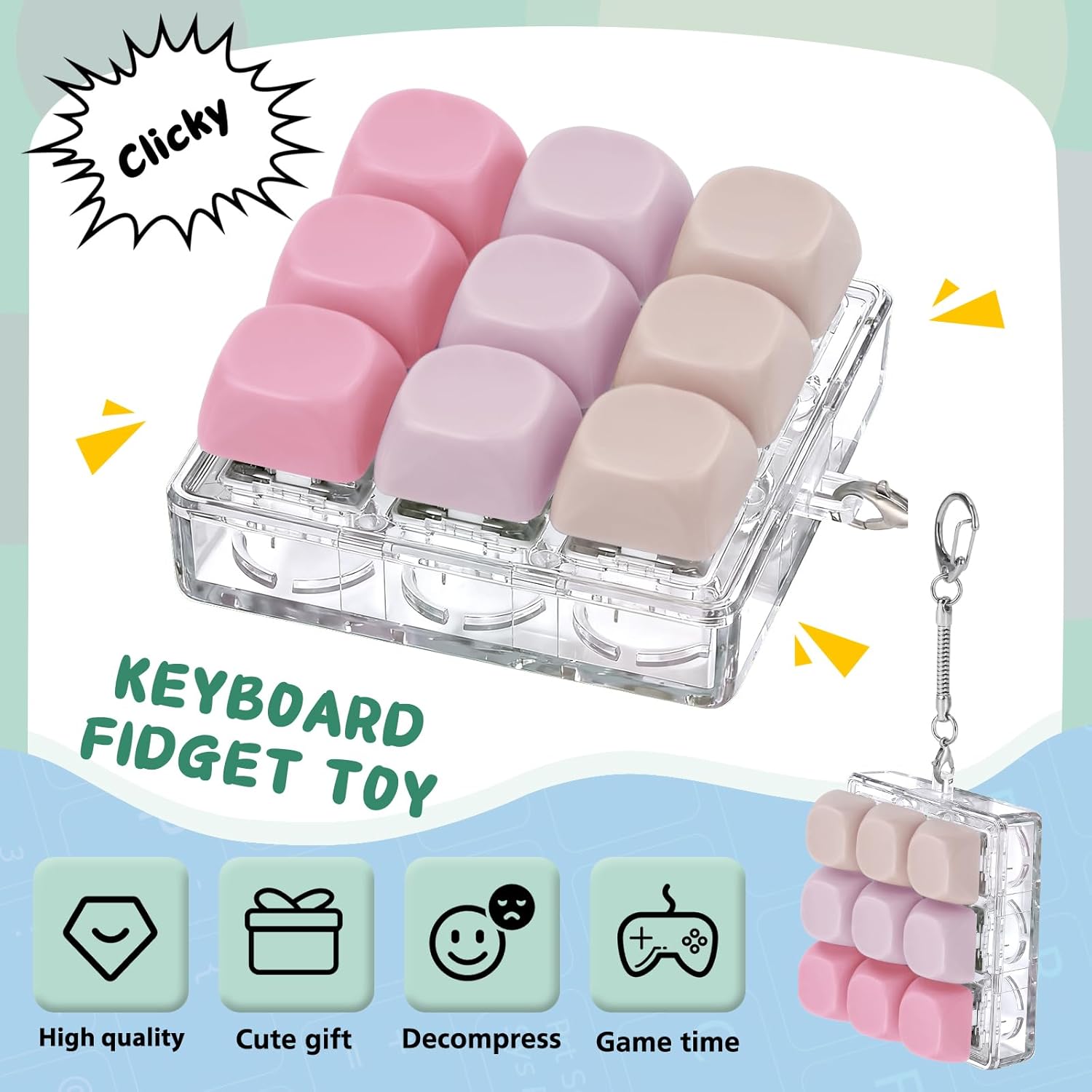 Axlksia Round Cap Keyboard Fidget Toy, Fidget Clicker Keyboard Fidget Keychain, Button Fidget Gifts for Adults to Relieve Stress and Pass Time (Round Cap H)