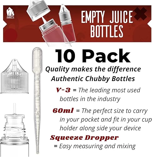 Miniatura 2 de Chubby Gorilla V-3 - Botella de plástico transparente para mascotas (10 unidades) con tapa resistente a los niños, aplicador de punta de goteo