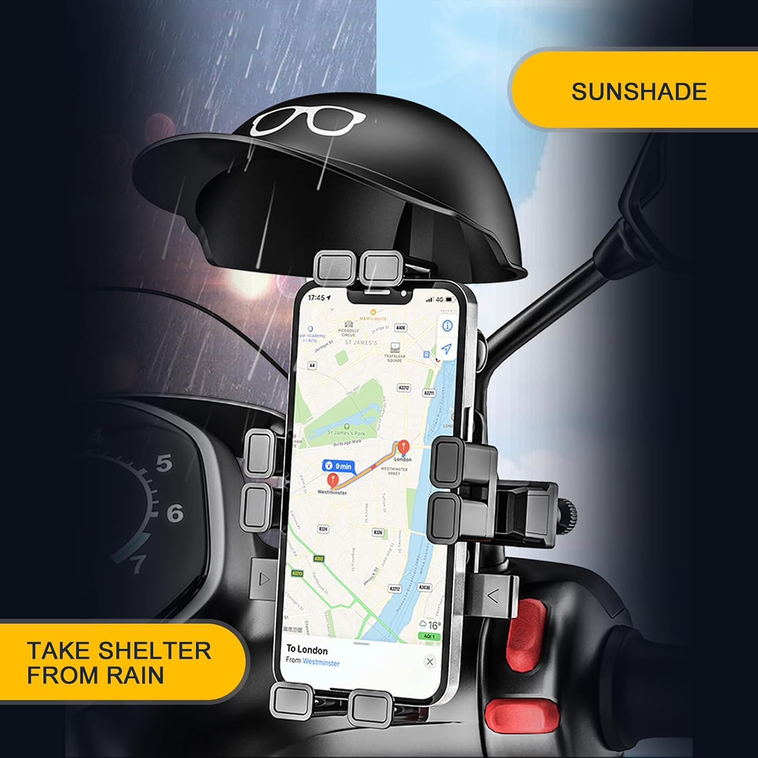 1 PC Mobile Phone Holder with Helmet, Waterproof Sun Visor Holder, Cycling Octopus Phone Cradle, Universal for Most Motorcycles, Bicycles, Electric Vehicles (Black #Handlebar)