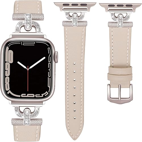 Correa de cuero compatible con Apple Watch Band para mujer de 1.496 pulgadas, 1.575 pulgadas, 1.614 pulgadas, correa de cuero elegante con hebilla