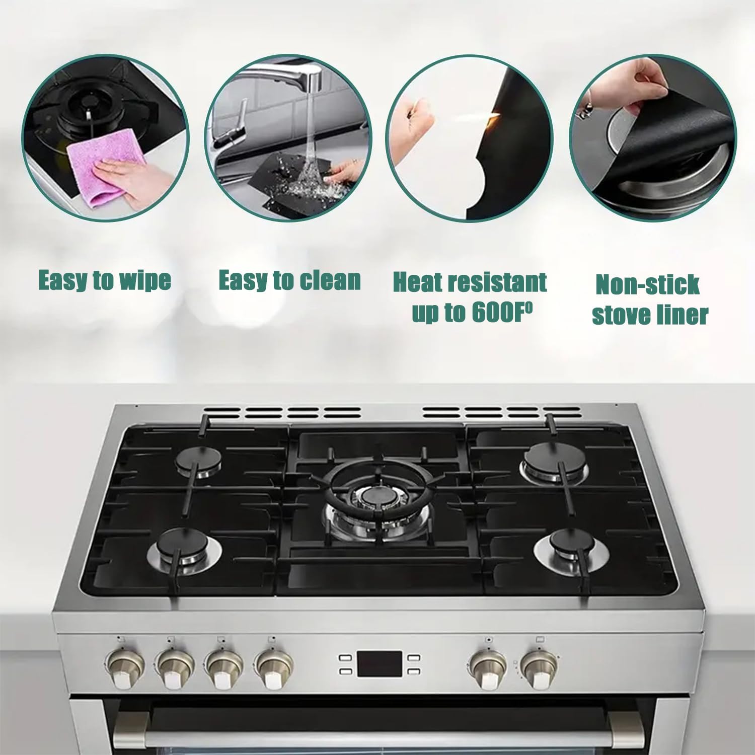 3-Piece Set of Gas Stove Guards, Easy-Clean and Reusable Stove Surface Shields, Heat-Resistant Liners for Gas Range, Protective Burner Covers for Gas Stovetop (1Pc)