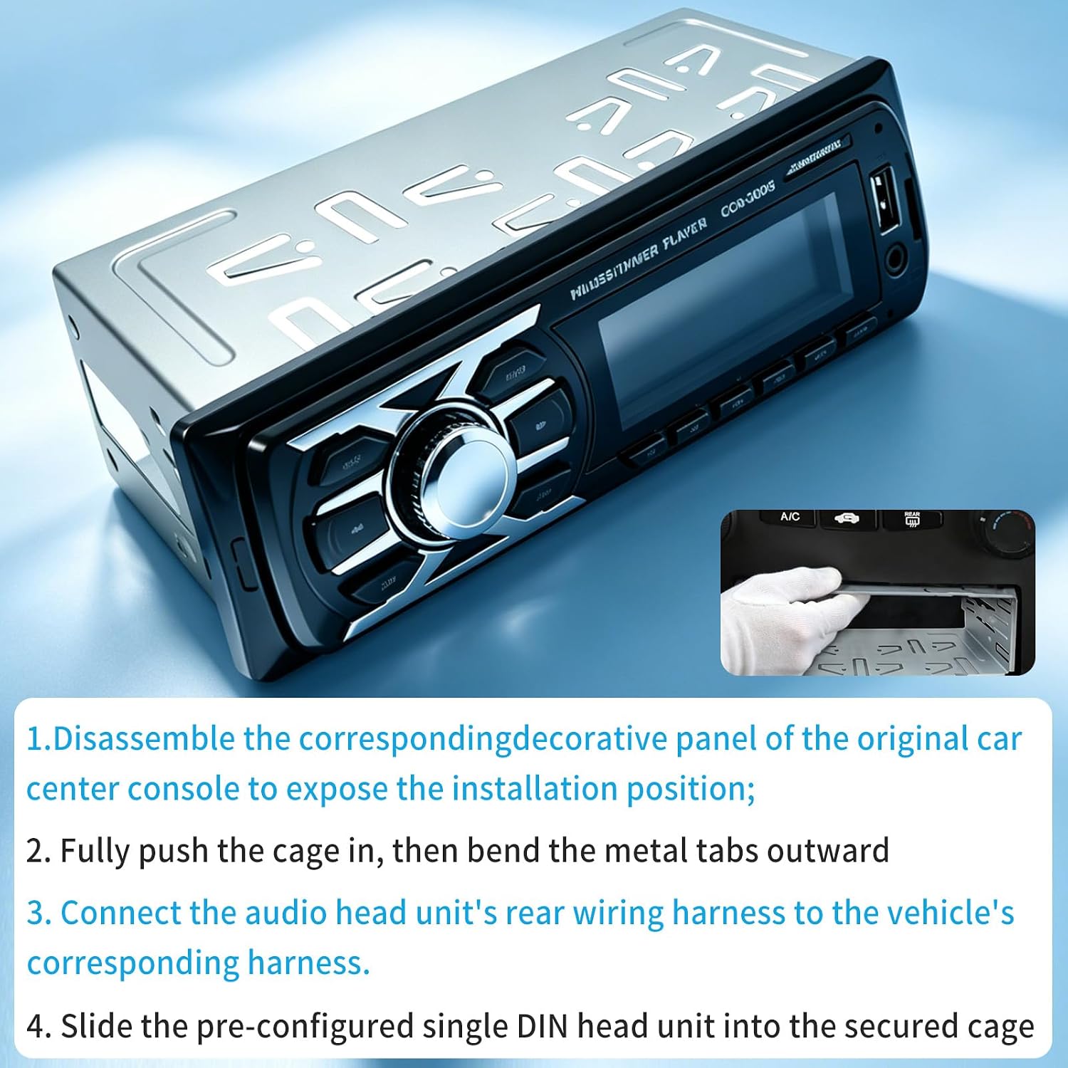 Universal Car Single Din Radio Stereo Cage Kit Includes a removal key Metal 1 Din Sleeve Installation Kit Compatible with Car DVD Player Radios Stereo Cage Replacement part