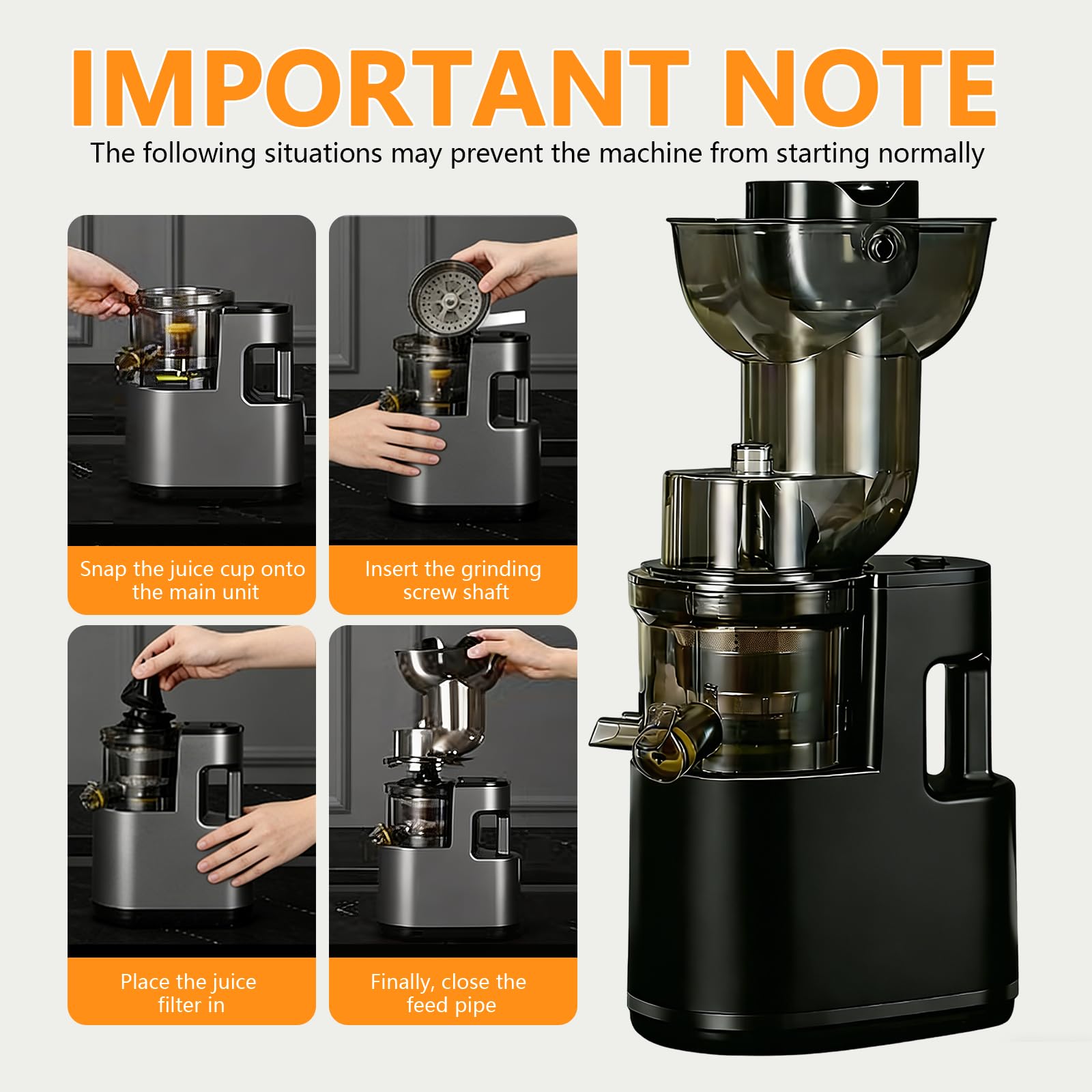 Extracteur de Jus 500W, Slow Juicer Grande Ouverture 170mm, Sans BPA, 99% de Rendement, 2 Récipients