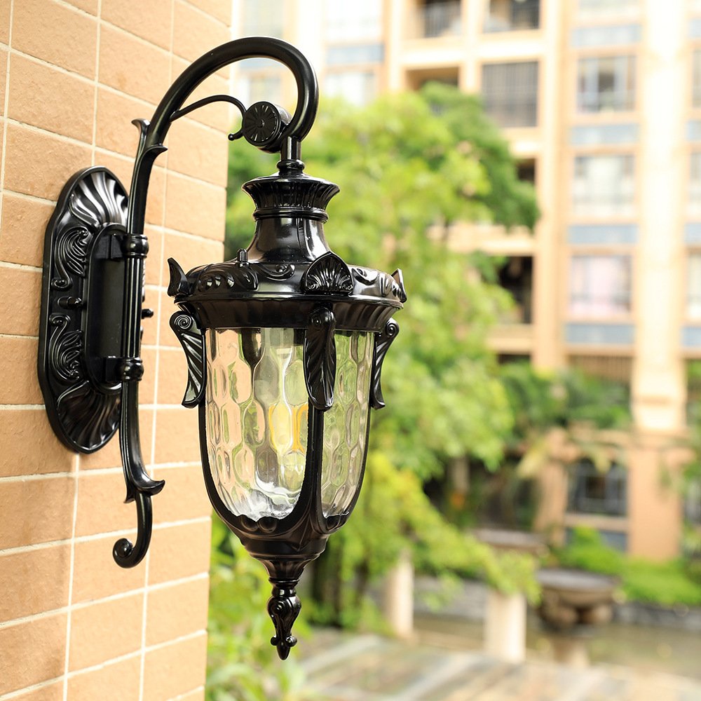 KXEcoLife Outdoor Wall Lamp Classical Retro Black Lighting LED Sconces Waterproof Decorative for Home Aisle (Black H62cm)