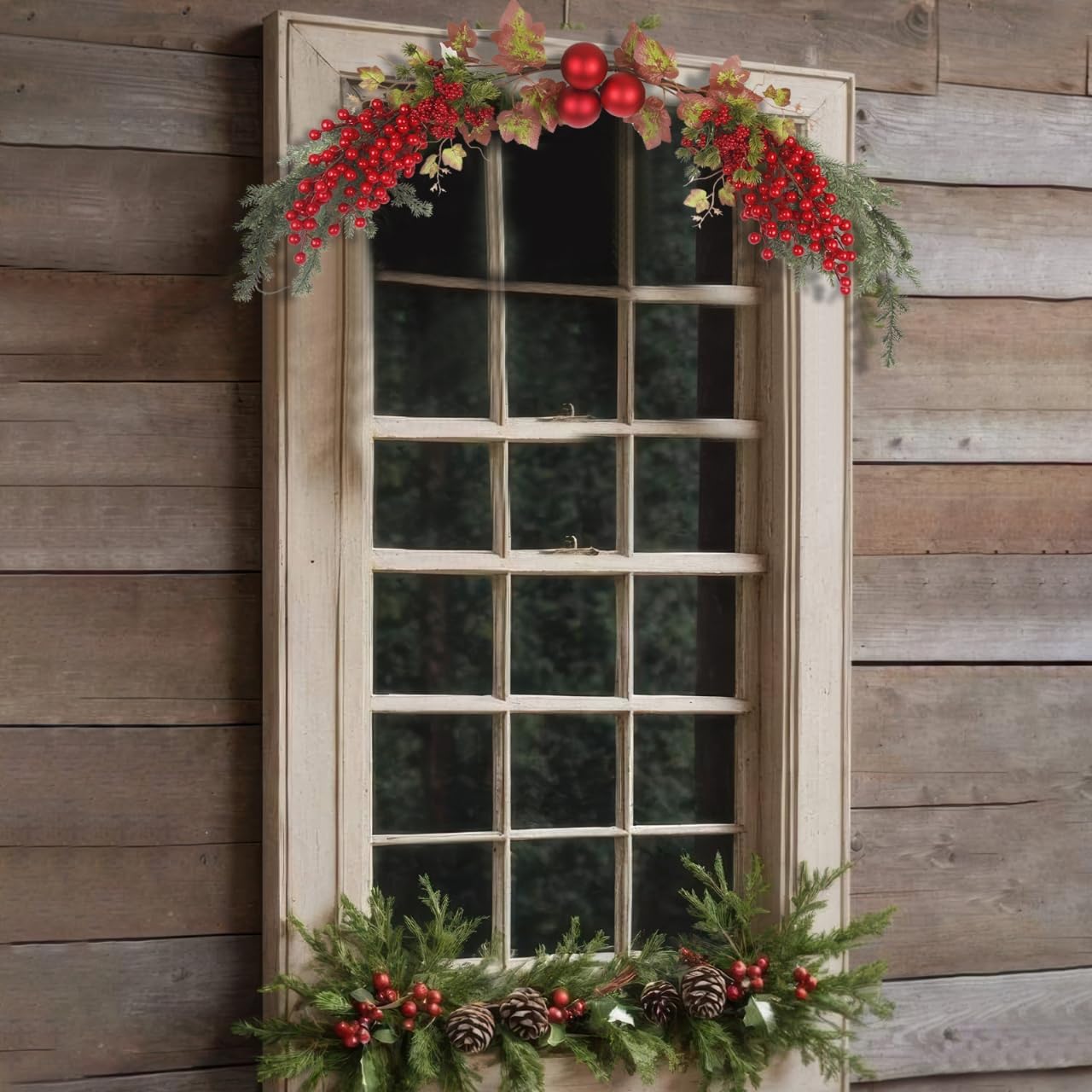 Christmas Swag for Front Door 49" Artificial Door Swag Xmas Decorative with Red Berries Xmas Balls Christmas Swags for Stair Fireplace Mantle Mailbox Window Holiday Decor