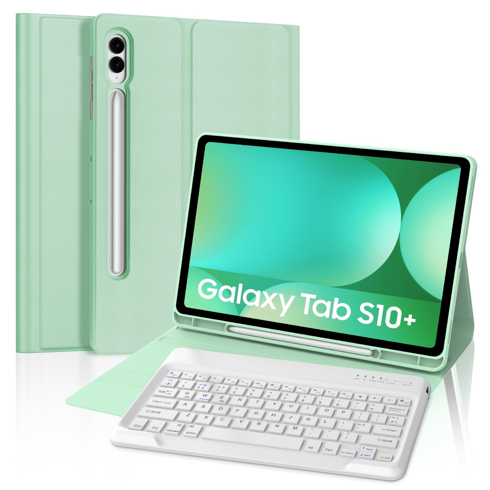 FOGARI Samsung Galaxy Tab S10 Plus/S9 FE Plus/S9 Plus 12.4" Keyboard Case,Detachable Bluetooth UK Version Keyboard for Samsung Tab S10+ 2024/S9 FE+ 2023/S9+ 2023, Green