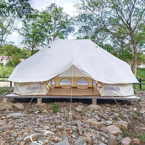 Miniatura 4 de Playdo Tienda de campaña grande de lona para 4 estaciones, tienda de campaña para yurtas con estufa Jack para acampar Festival (tamaño 19.6 pies de