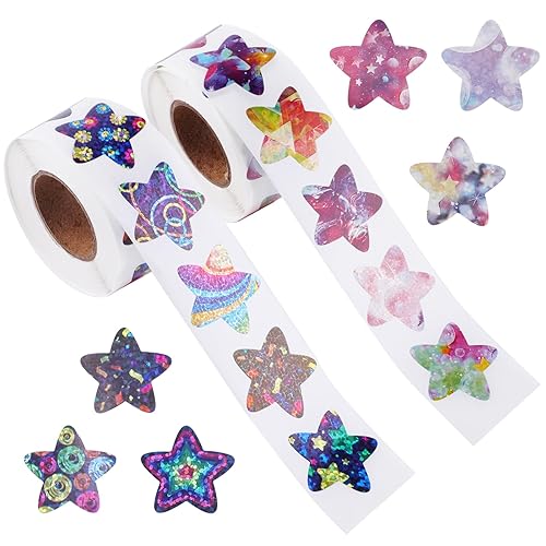 1000Pcs Star Stickers, Reward Stickers, Reward Stickers for Children, 2 Roll Star Stickers for Reward Chart, Sparkly Incentive Stickers, Holographic Star Stickers for Children Teachers Classroom - holographisch