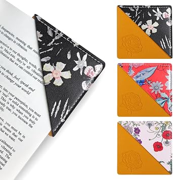 Leather Bookmarks, Wayzton Cute Square Printed Corner Bookmark, Personalized Book Accessories Gifts for Women Kids Reading Lovers