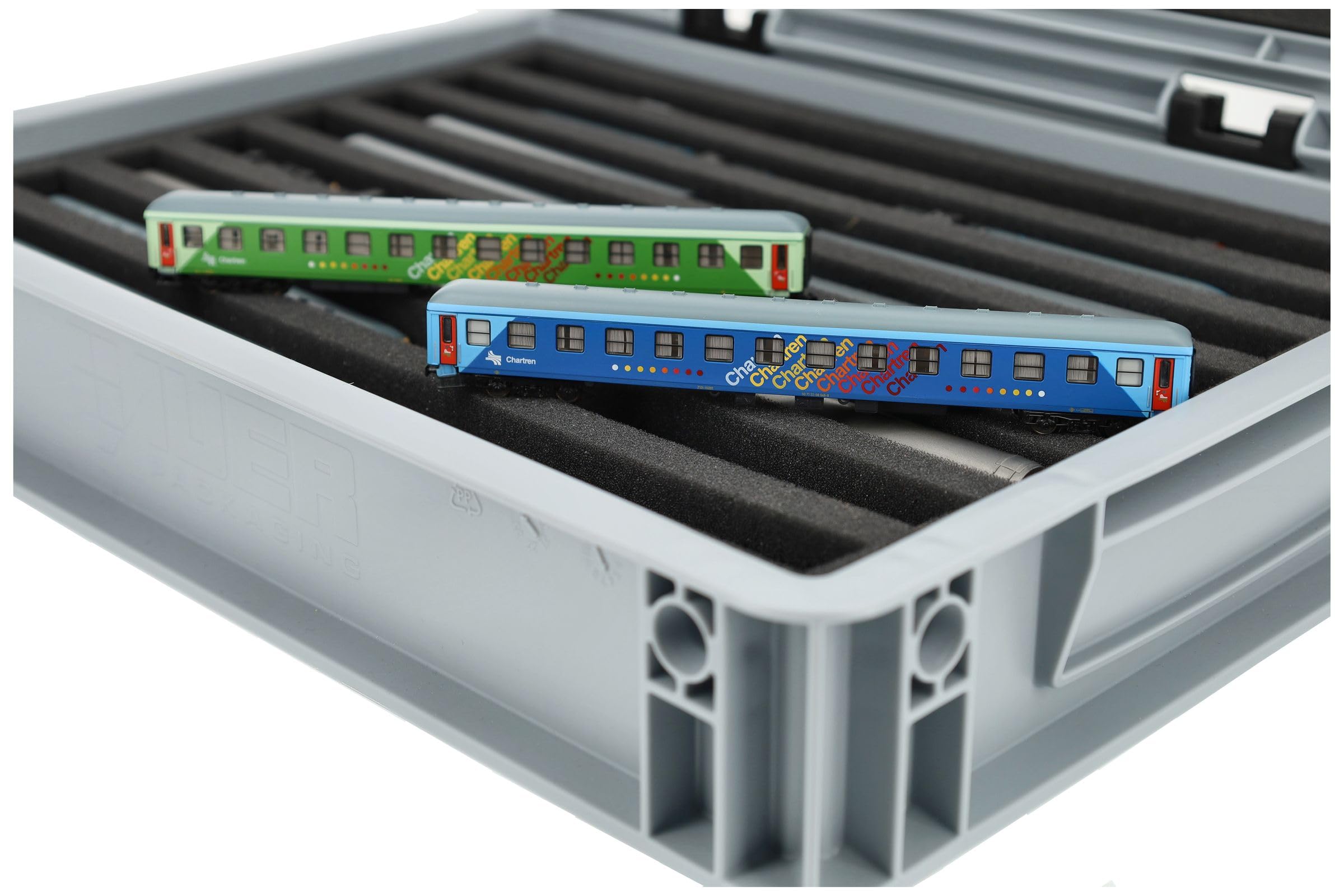 Feldherr Eurobox 40x30 Set pour modélisme ferroviaire - échelle N - 8 Compartiments - Insert en Mousse pour Rangement Vertical - Transport Compact pour locomotives et Wagons