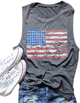 FAYALEQ American Flag Print Tank Tops Women USA Stars