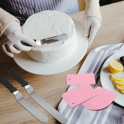 Miniatura 7 de Juego de espátula offset con 3 paquetes de rascadores para tartas más suaves, de acero inoxidable en ángulo para decoración de tartas con espátula