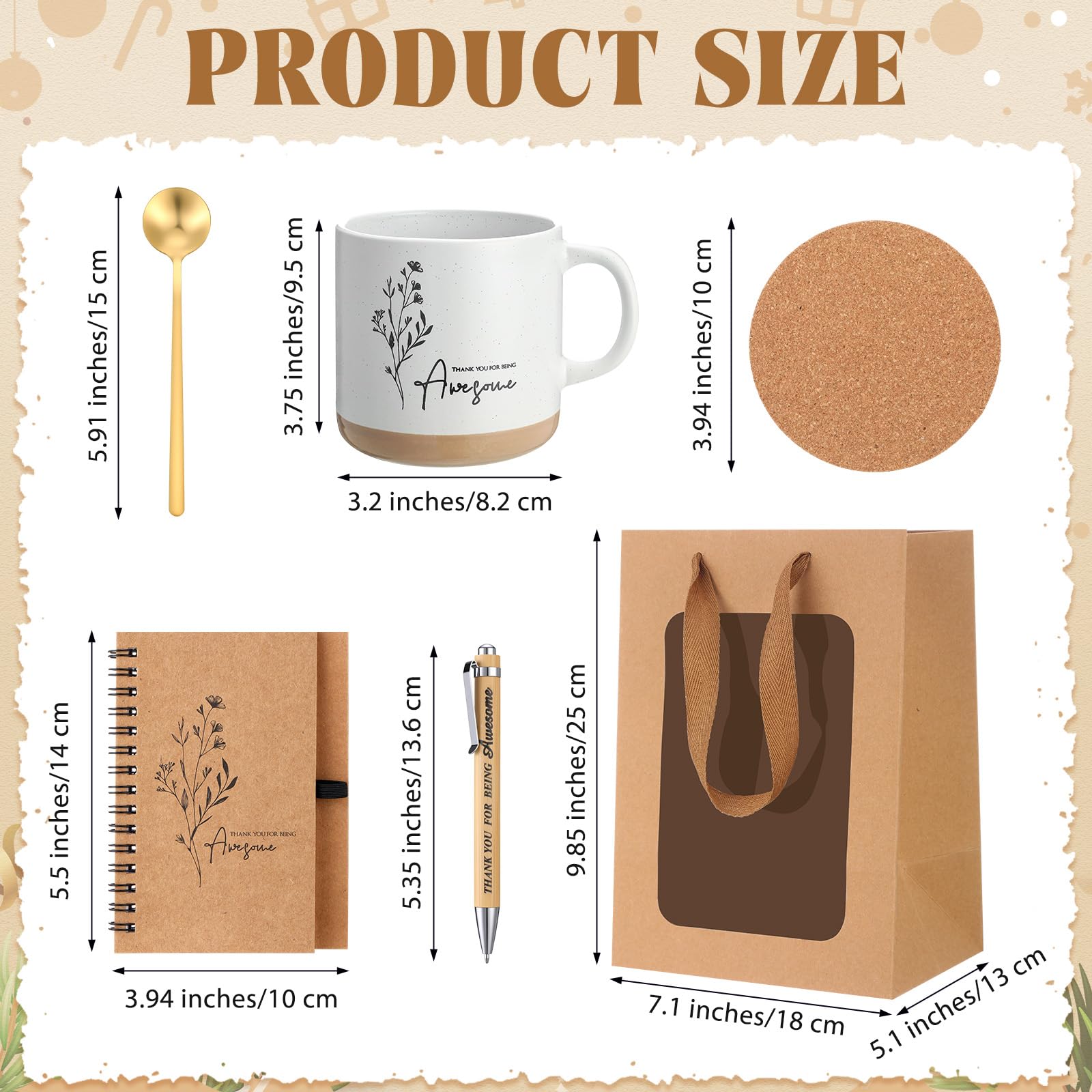 Vesici Set regalo di ringraziamento per i dipendenti, tazza da caffè con cucchiaio, diario ispiratore, penna a sfera, set regalo per colleghi, personale e insegnanti (36 pezzi)