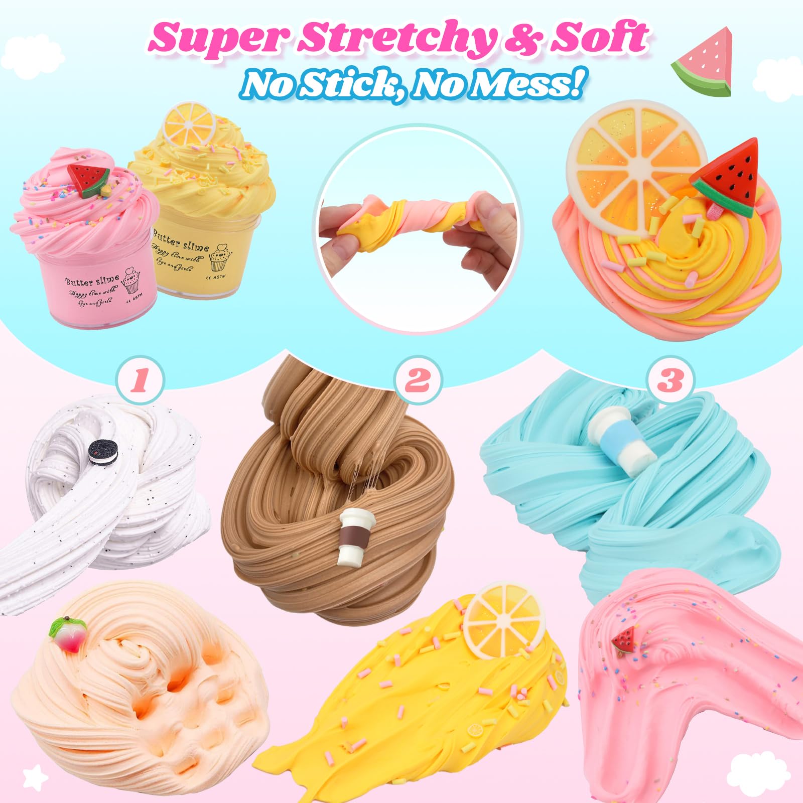 Kit Slime Burro da 6 Pezzi per Bambini – Slime Profumato DIY per Ragazze e Ragazzi 3 4 5 6 7 8 9 10 11 12 Anni – Giocattolo Carino e Preppy, Idee Regalo Compleanno, Festa e Natale