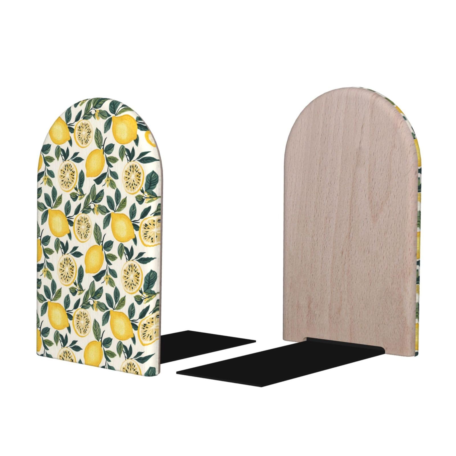 Lemon Tree Leaf 1 Print BookEnds 1 Pair, Decorative Bookends for Heavy Books, Wood Book Ends for Shelves, Book Organizer for Home Desk Office Supplies