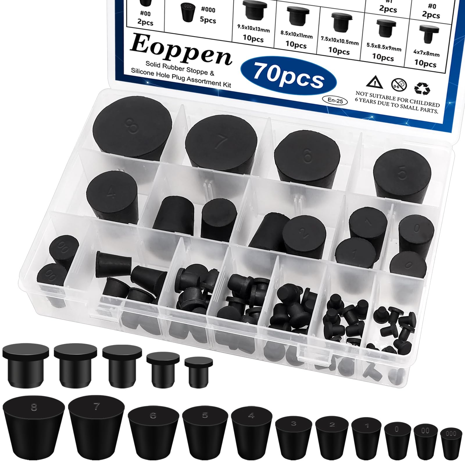 Lab Rubber Stoppers - 24 Assorted Sizes -6