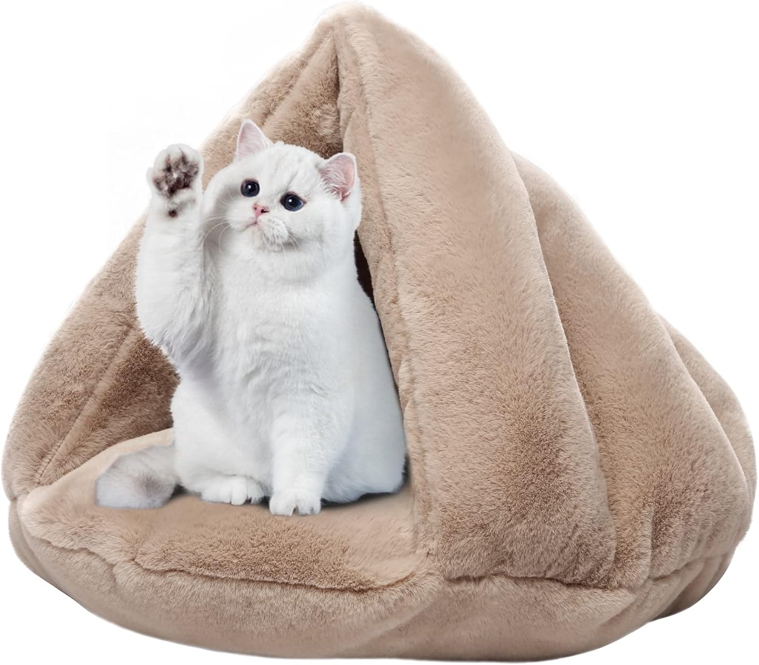 Pet Cave Bed Cat Cave Bed Nest for Small Cats Triangle Cat Bed Cave for Cat Puppy Sleeping Tent House (Light Brown)